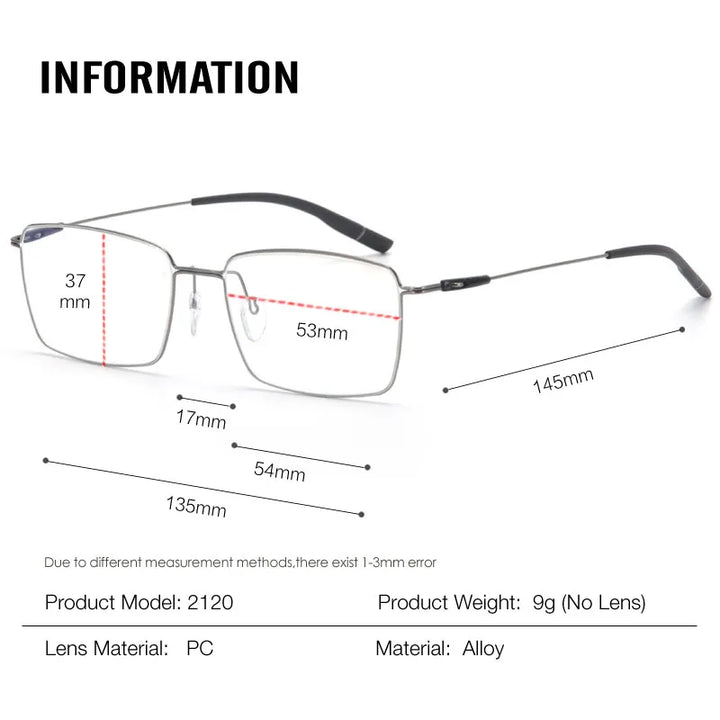 Muzz 2120 men's square alloy prescription eyeglasses — view 2