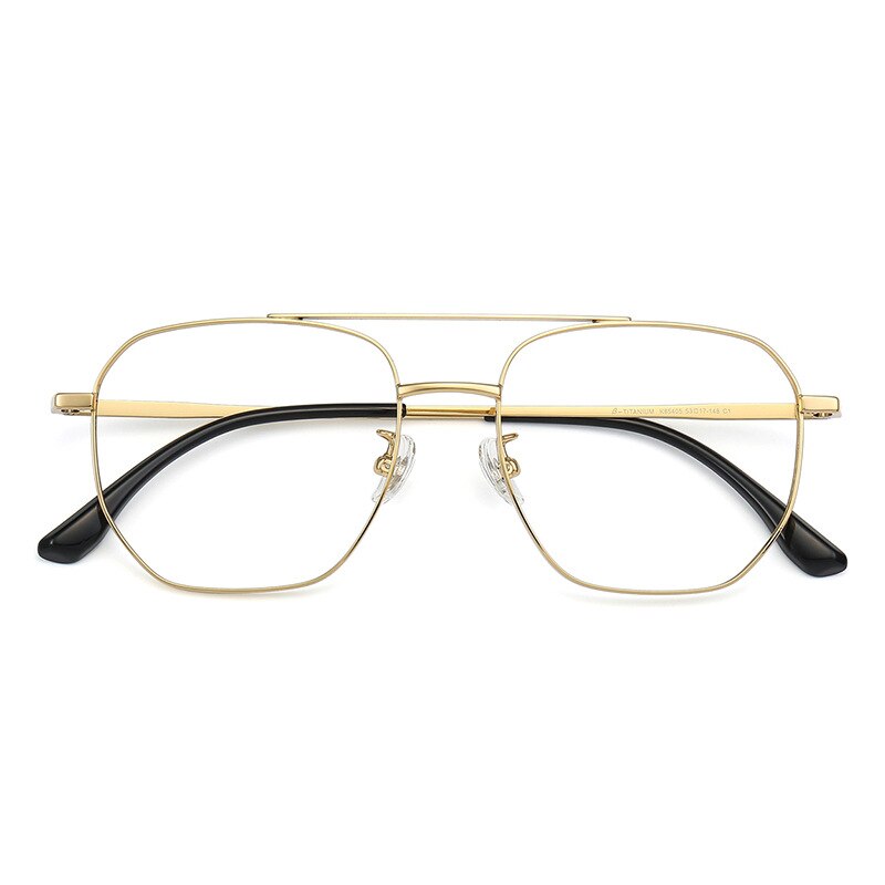 KatKani Unisex Full Rim Square Oval Double Bridge Titanium Eyeglasses 85405 Full Rim KatKani Eyeglasses Gold  