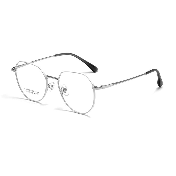 KatKani Unisex Full Rim Small Polygonal Alloy Eyeglasses Ac201b Full Rim KatKani Eyeglasses Silver  