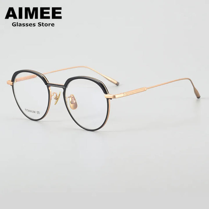 Aimee Unisex Full Rim Square Oval Titanium Acetate Eyeglasses 14346 Full Rim Aimee Black-Golden  