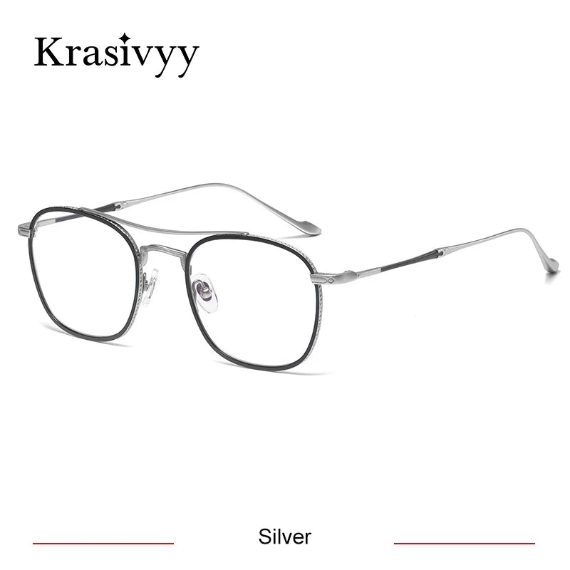 Krasivyy Unisex Full Rim Square Double Bridge Titanium Eyeglasses 45925