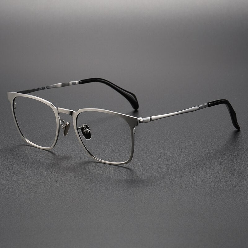 Muzz Men's Full Rim Square Titanium Eyeglasses 18008 Full Rim Muzz Silver  