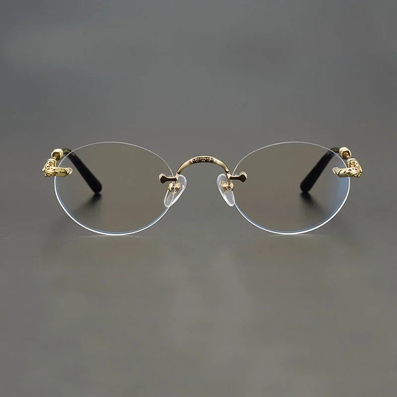 Yujo Men's Rimless Round Oval Alloy Eyeglasses Y4152 Rimless Yujo   