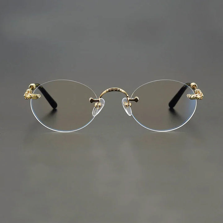 Yujo Men's Rimless Round Oval Alloy Eyeglasses Y4152 Rimless Yujo   