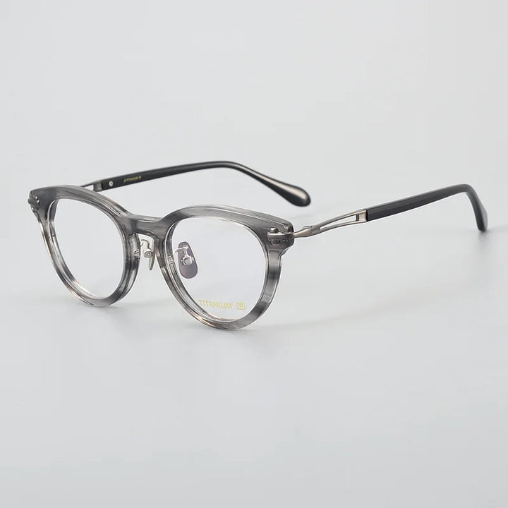 Black Mask Unisex Full Rim Round Acetate Eyeglasses 4047 Full Rim Black Mask Gray Stripes  