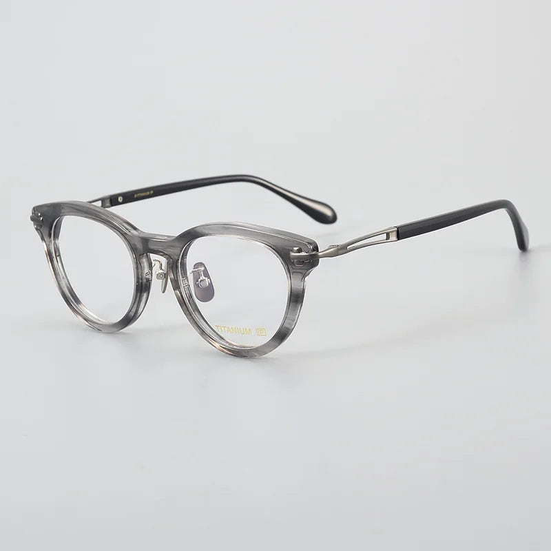 Black Mask Women's Full Rim Round Titanium Acetate Eyeglasses 13821 Full Rim Black Mask Gray Stripes