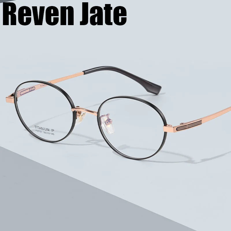 Reven Jate Unisex Full Rim Round Oval Titanium Eyeglasses 31101 Full Rim Reven Jate