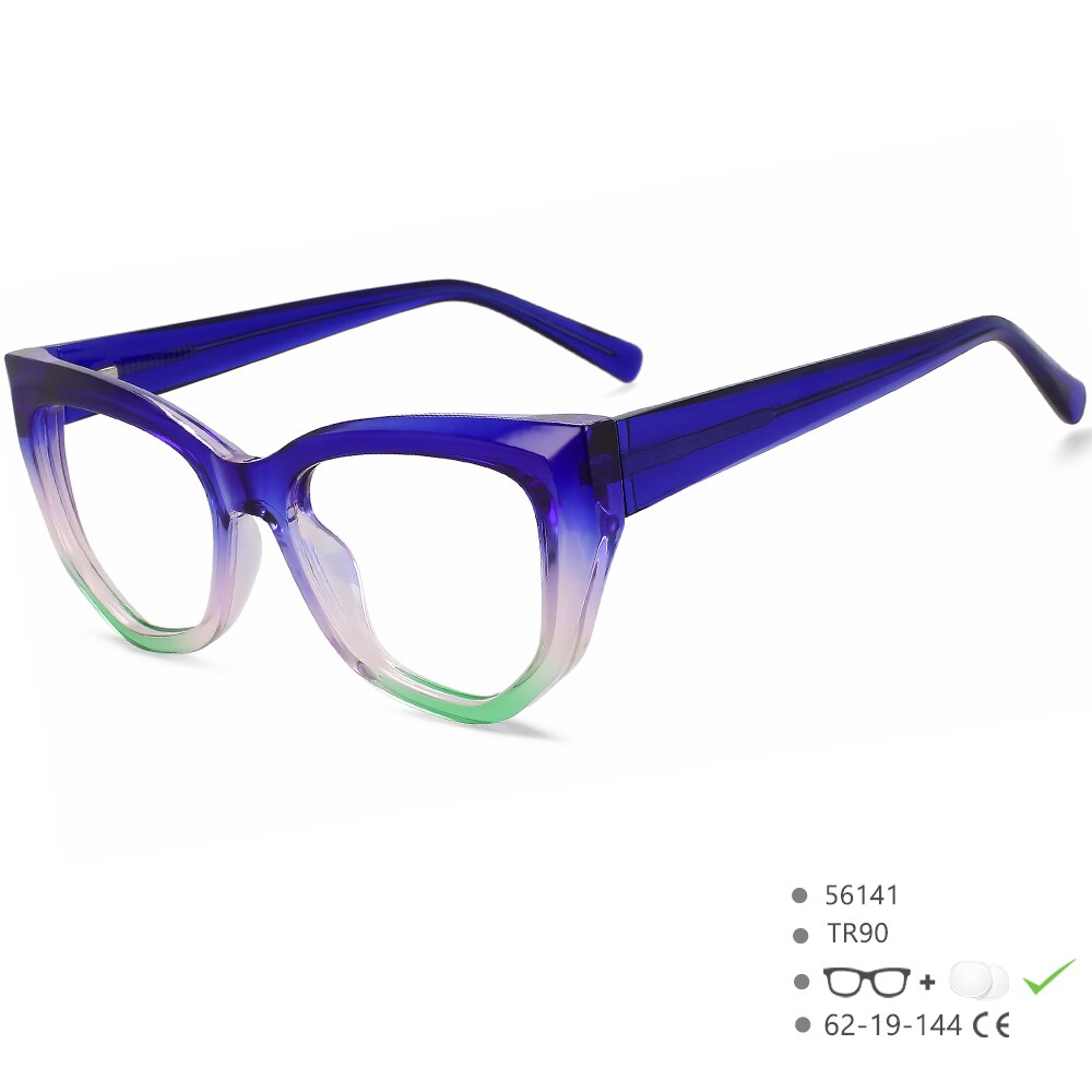 CCSpace Women's Full Rim Square Cat Eye Tr 90 Titanium Eyeglasses 56141 Full Rim CCspace China BlueGreen 