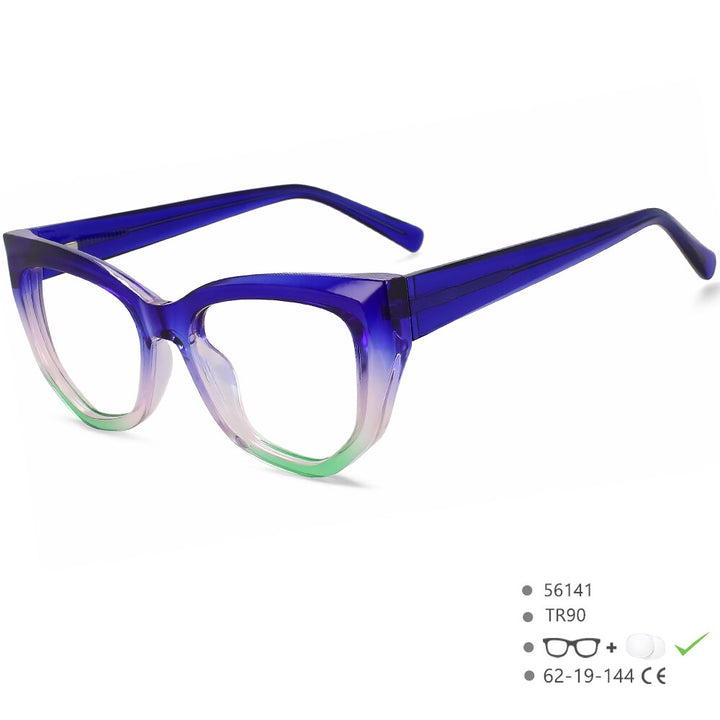CCSpace Women's Full Rim Square Cat Eye Tr 90 Titanium Eyeglasses 56141 Full Rim CCspace China BlueGreen 