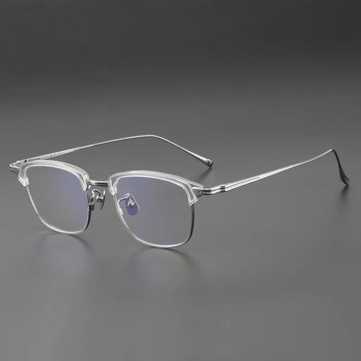 Aimee Unisex Full Rim Big Square Titanium Acetate Eyeglasses 111026 Full Rim Aimee Transparent Silver  