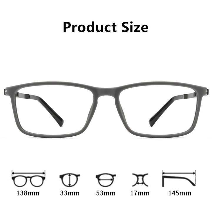 Gmei Optical P9164 unisex square TR-90 titanium prescription eyeglasses — view 6