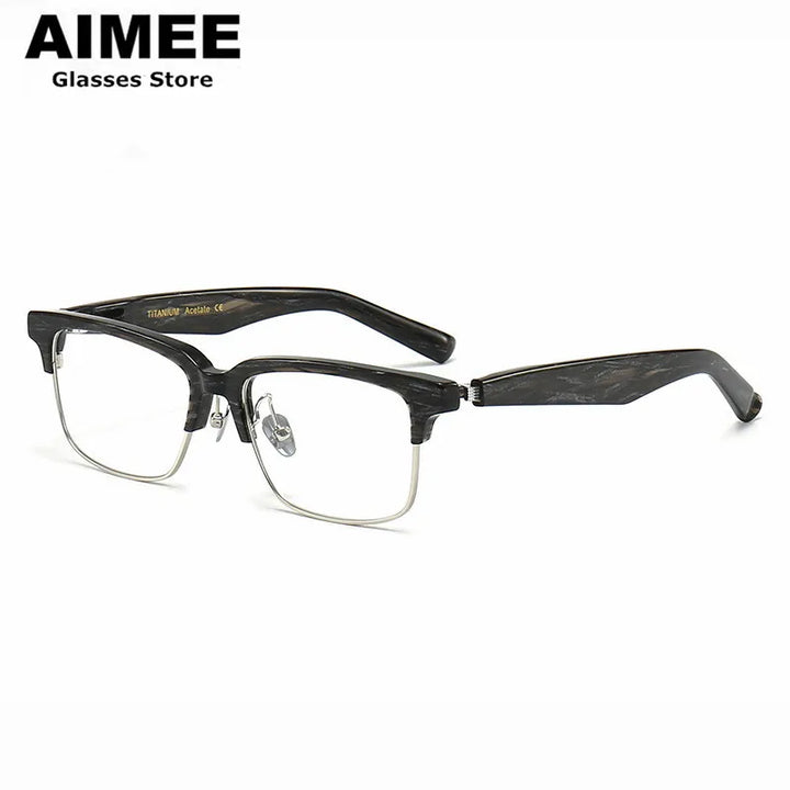 Aimee Unisex Full Rim Square Titanium Acetate Eyeglasses 1393 Full Rim Aimee Grey-Stripes  