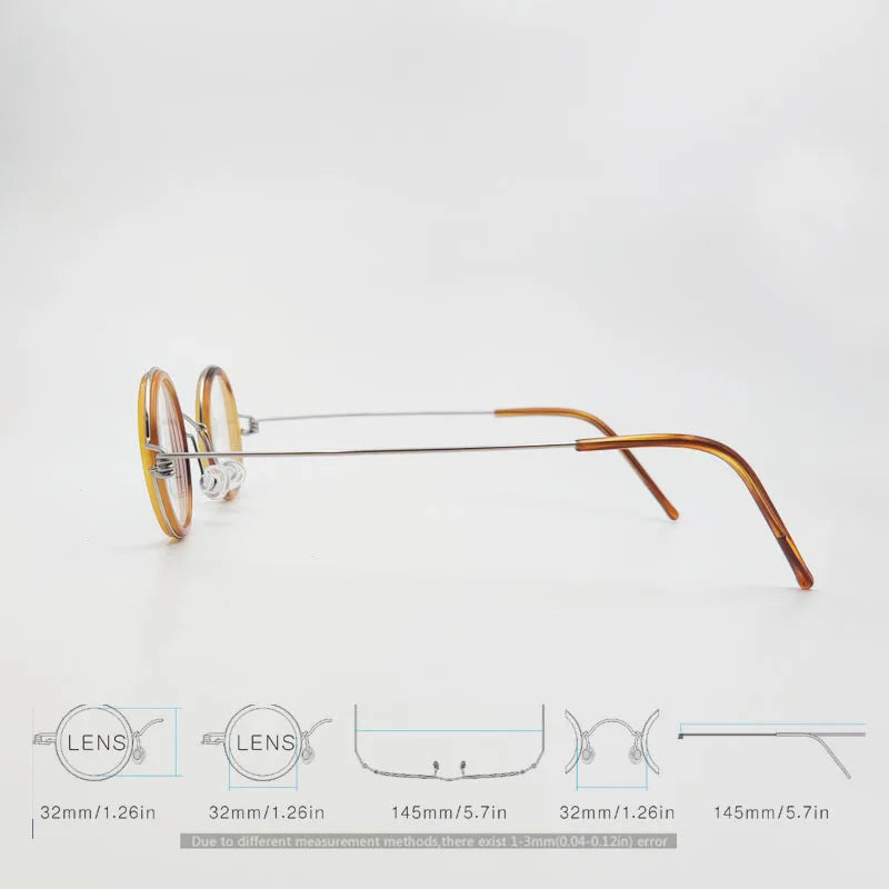 Yujo Unisex Full Rim Round Acetate Stainless Steel Eyeglasses 14532 Full Rim Yujo