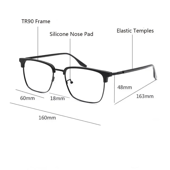 Hdcrafter Men's Full Rim Big Square Tr 90 Titanium Eyeglasses 952102