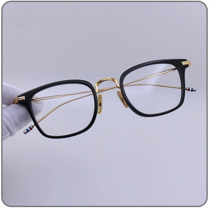 Black Mask Unisex Full Rim Square Alloy Acetate Eyeglasses T905 Full Rim Black Mask Black-Gold  