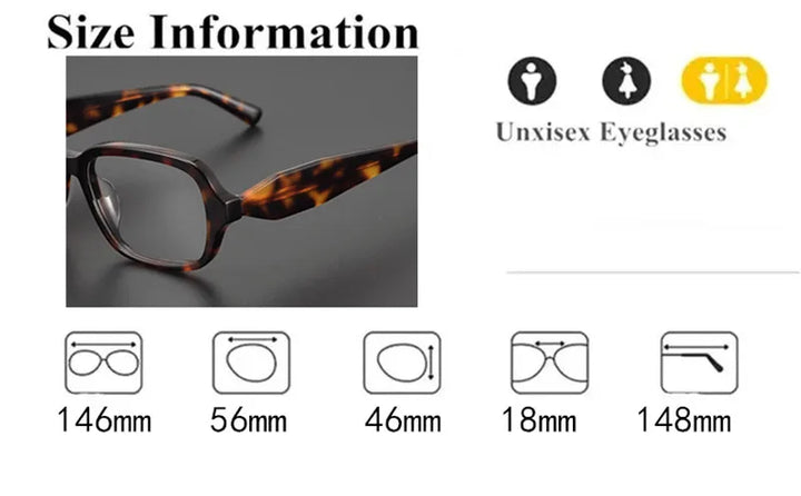 Aimee Unisex Full Rim Square Thick Acetate Eyeglasses 5002