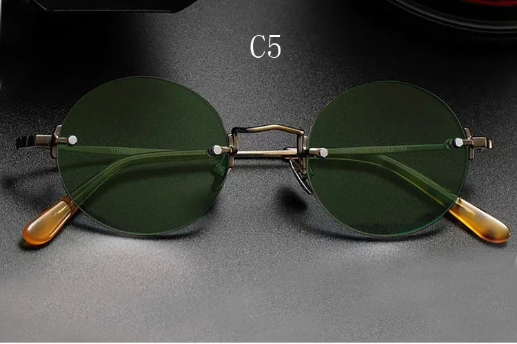 Yujo Men's Rimless Round Oval Titanium UV400 Sunglasses Y4346 Sunglasses Yujo C5 CHINA 