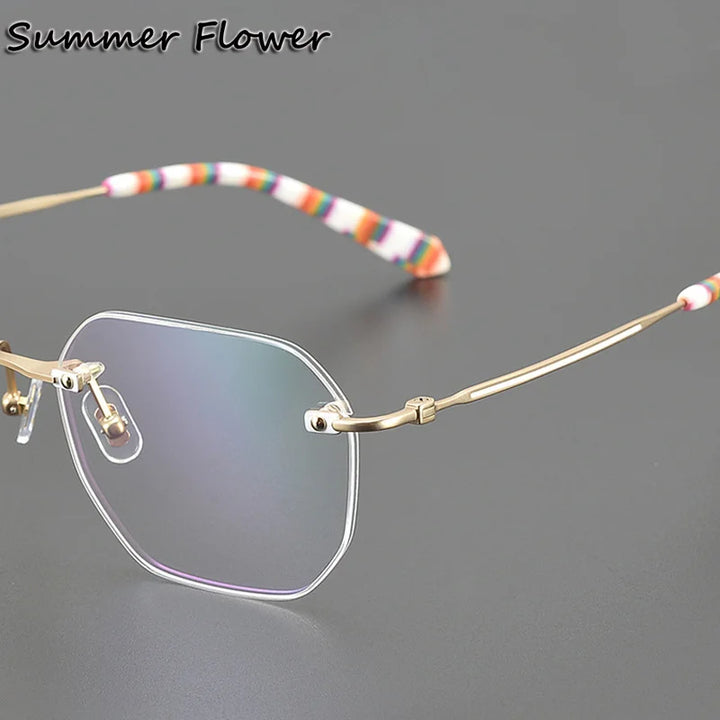 Summer Flower Unisex Rimless Flat Top Oval Steel Eyeglasses 14054 Rimless Summer Flower