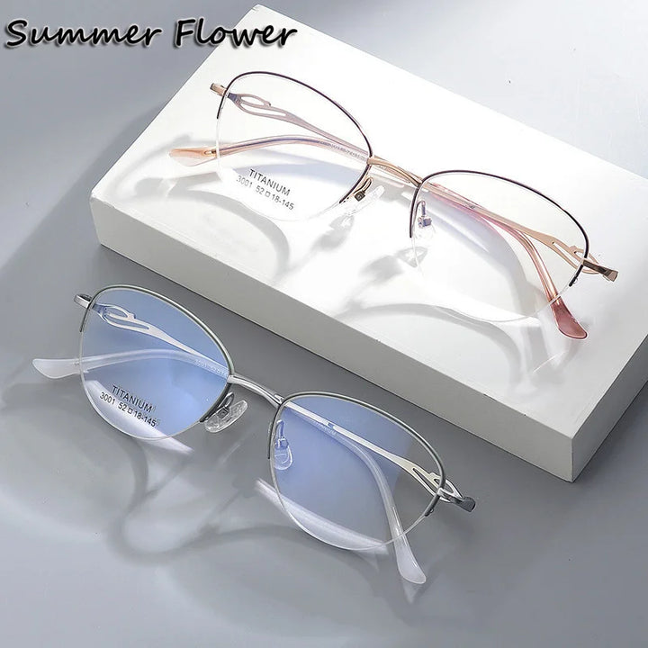 Summer Flower Unisex Semi Rim Oval Titanium Eyeglasses 83001 Semi Rim Summer Flower