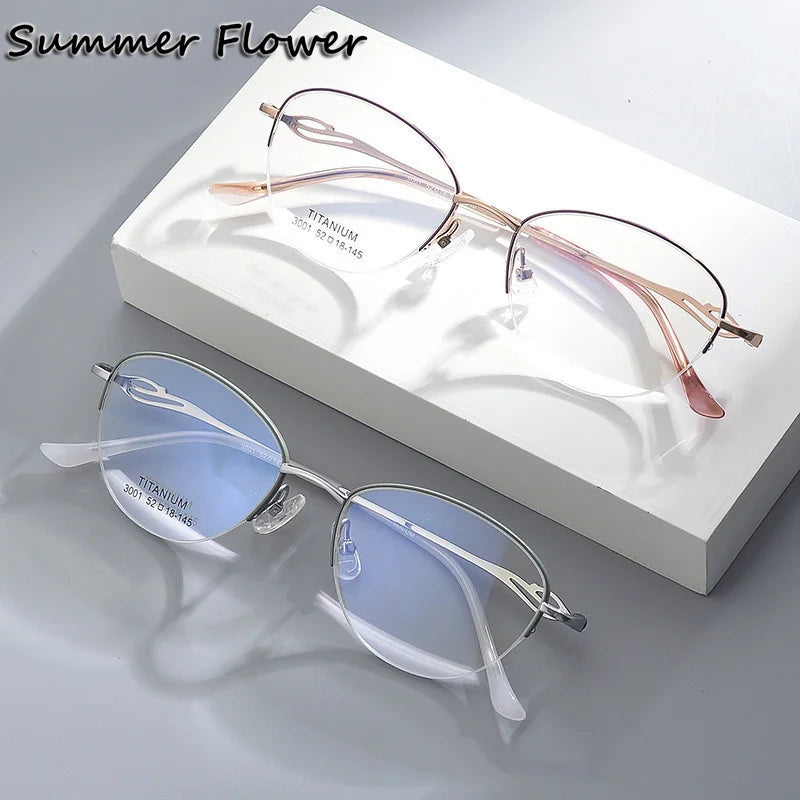 Summer Flower Unisex Semi Rim Oval Titanium Eyeglasses 83001 Semi Rim Summer Flower