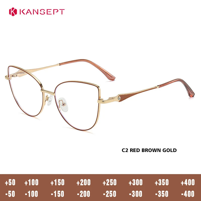 Kansept Women's Full Rim Oval Cat Eye Alloy Reading Glasses