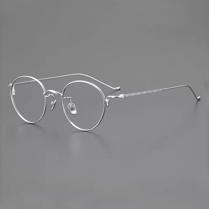 Gatenac Unisex Full Rim Round Titanium Eyeglasses Gxyj1051 Full Rim Gatenac Silver  
