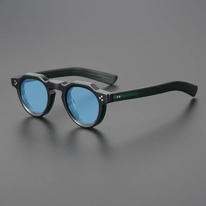 Gatenac Unisex Full Rim Flat Top Round Acetate Polarized Sunglasses M002 Sunglasses Gatenac Green Blue  