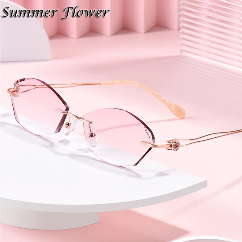Summer Flower Women's Rimless Oval Cat Eye Titanium Eyeglasses 88839
