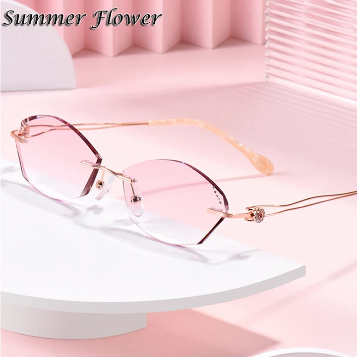 Summer Flower Women's Rimless Oval Cat Eye Titanium Eyeglasses 88839