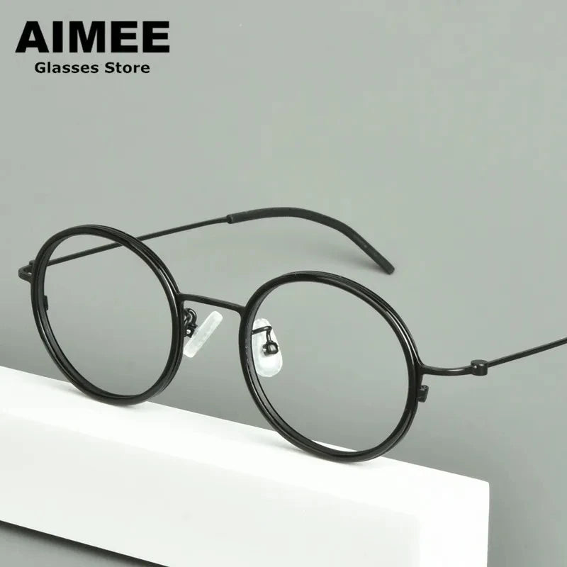 Aimee Unisex Full Rim Round Titanium Acetate Eyeglasses 15503