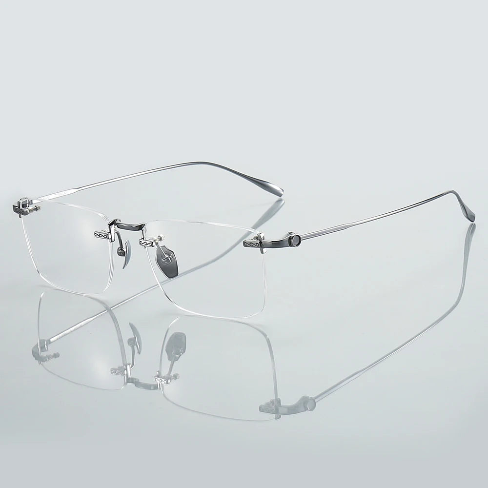 Muzz Men's Rimless Square Titanium Eyeglasses 10151 Rimless Muzz Silver  