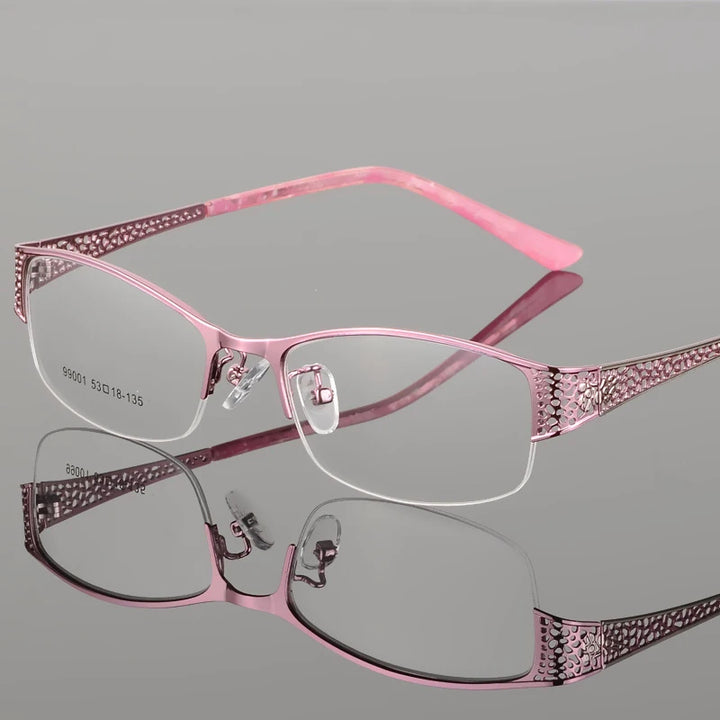 Bclear Women's Semi Rim Square Alloy Eyeglasses 69901 Semi Rim Bclear Pink