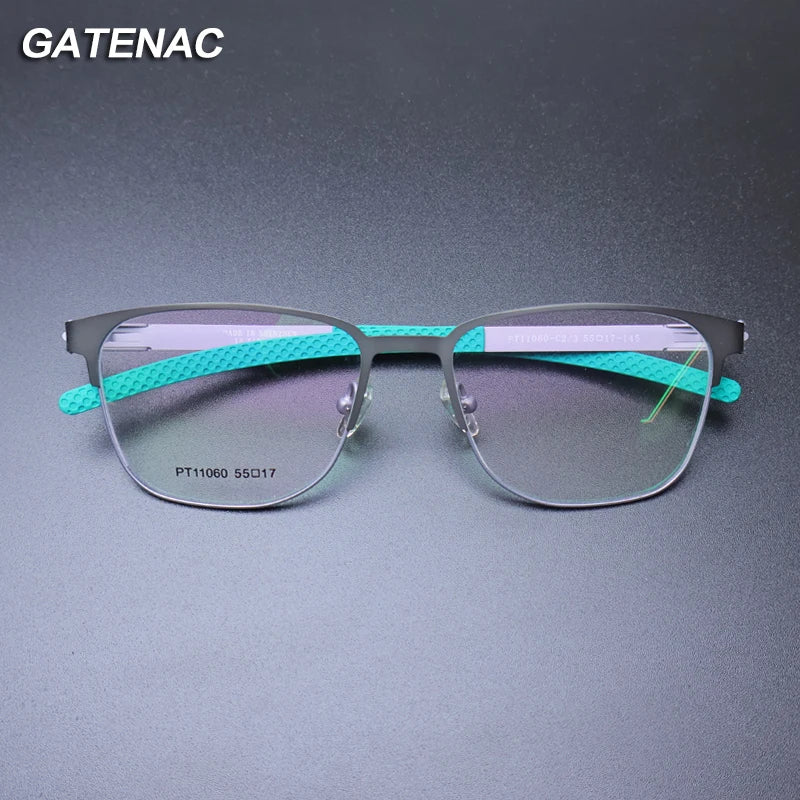 Gatenac Mens Full Rim Square Titanium Eyeglasses t1 Full Rim Gatenac Gun Blue  