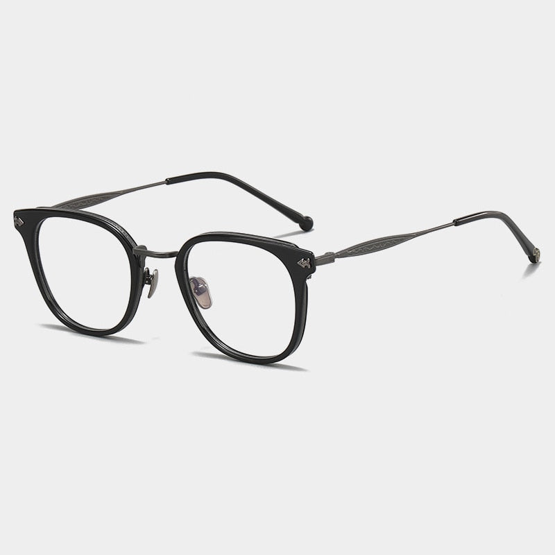 Gatenac Unisex Full Rim Square Acetate Titanium Eyeglasses Gxyj1059 Full Rim Gatenac Black Gun  