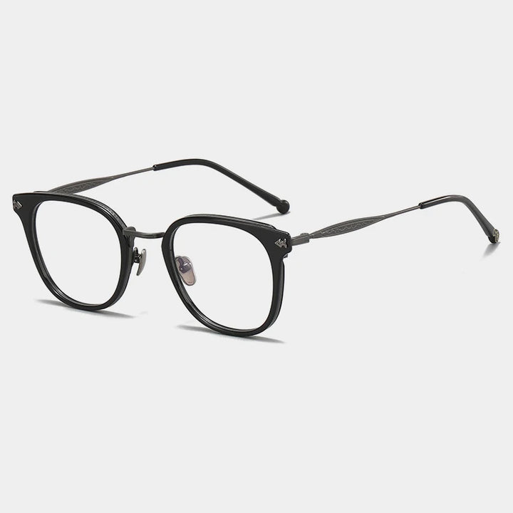 Gatenac Unisex Full Rim Big Square Acetate Titanium Eyeglasses 1059 Full Rim Gatenac Black Gun  