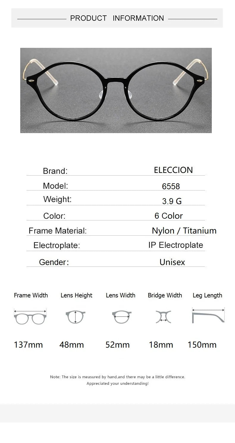 Eleccion Women's Full Rim Oval Cat Eye Nylon TItanium Eyeglasses 6558 Full Rim Eleccion