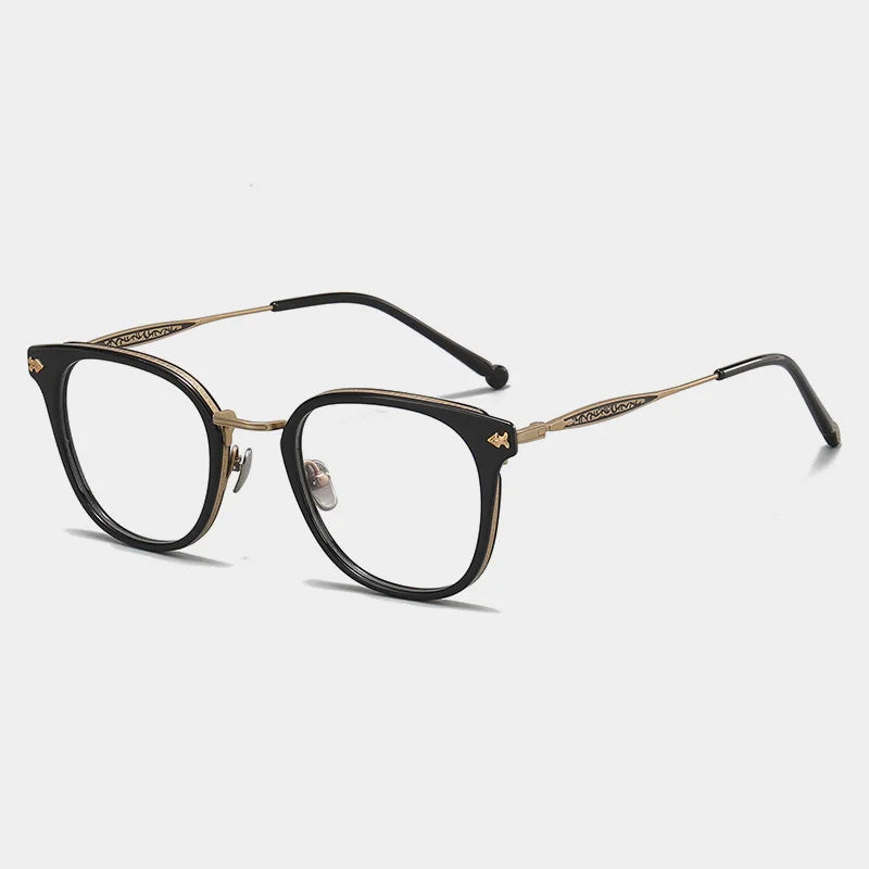 Black Mask Unisex Full Rim Big Square Titanium Acetate Eyeglasses 945928 Full Rim Black Mask Black-Gold