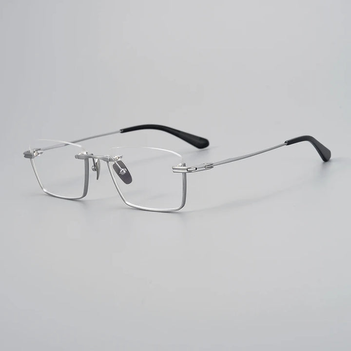 Muzz Unisex Semi Rim Square Titanium Eyeglasses 942416 Semi Rim Muzz Silver