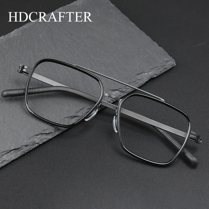 Hdcrafter Unisex Full Rim Square Double Bridge Titanium Eyeglasses 42988 Full Rim Hdcrafter Eyeglasses