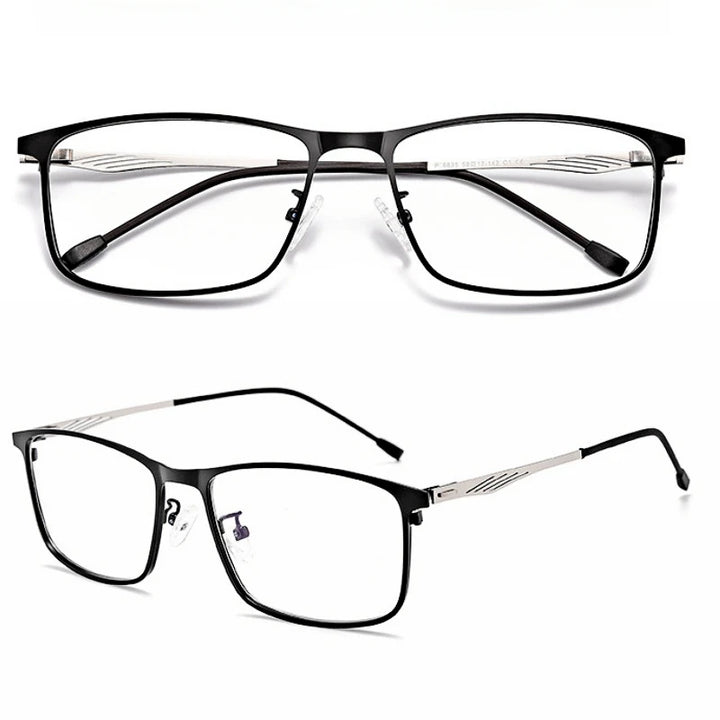 Yimaruili Men's Full Rim Big Square Alloy Eyeglasses 8835 Full Rim Yimaruili Eyeglasses Black Silver  