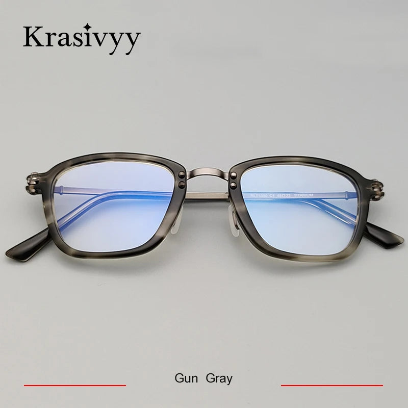 Krasivyy Unisex Full Rim Square Acetate Titanium Eyeglasses 95880 Full Rim Krasivyy Gun Gray