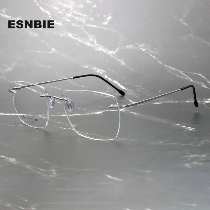 Esnbie Women's Rimless Polygon Square Titanium Eyeglasses 243208