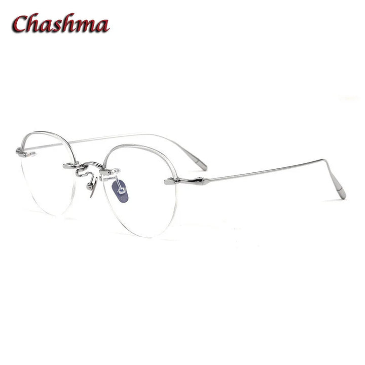 Chashma Ochki Women's Small Semi Rim Flat Top Round Titanium Eyeglasses 0611 Semi Rim Chashma Ochki Silver  