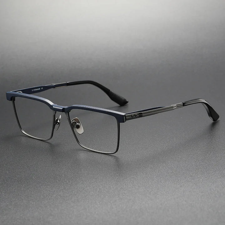 Hdcrafter Men's Full Rim Square Titanium Eyeglasses 173 Full Rim Hdcrafter Eyeglasses blue-black  