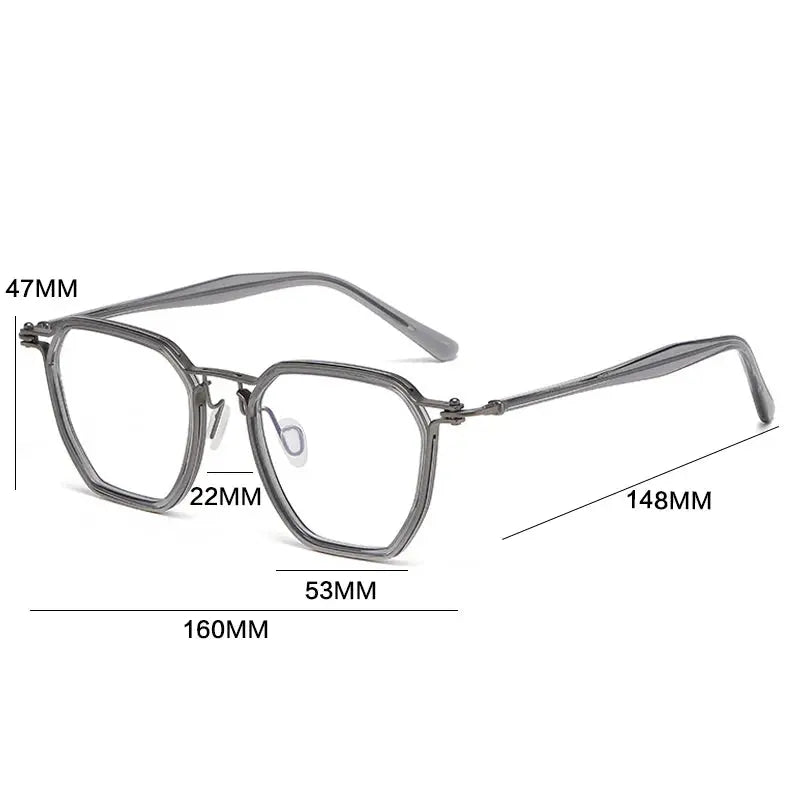Gatenac Men's Full Rim Big Square Titanium Acetate Eyeglasses 728675 FuzWeb