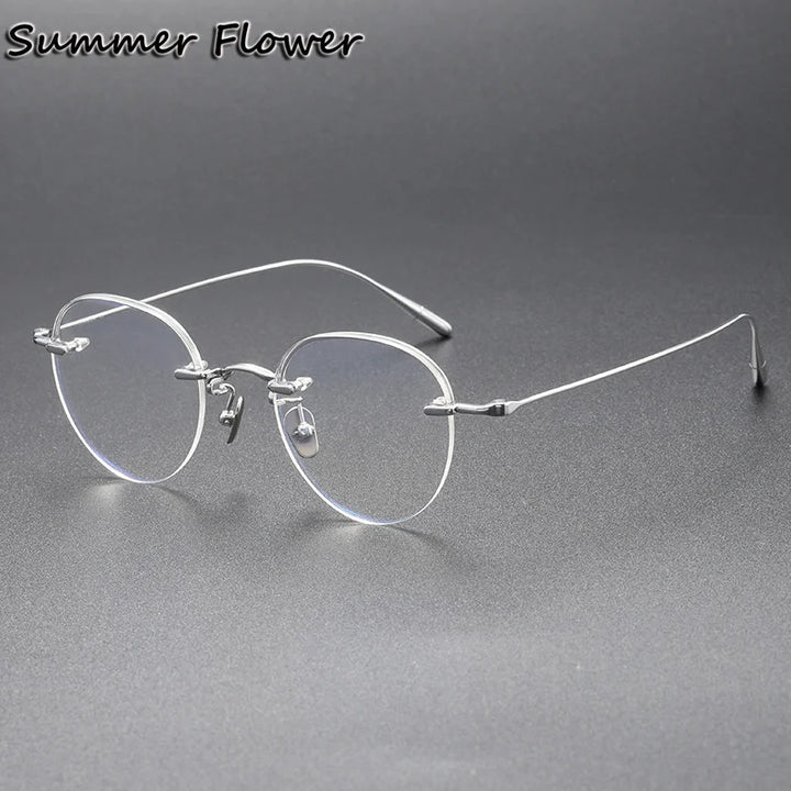 Summer Flower Women's Rimless Round Square Titanium Eyeglasses 842611 Rimless Summer Flower Silver