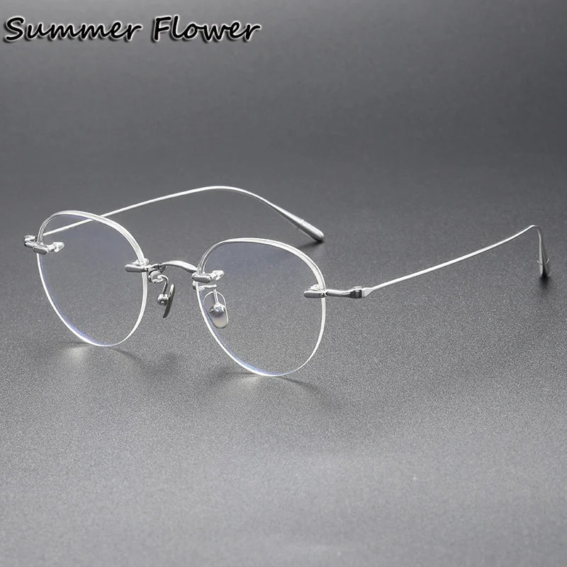 Summer Flower Women's Semi Rim Oval Round Titanium Eyeglasses 61141