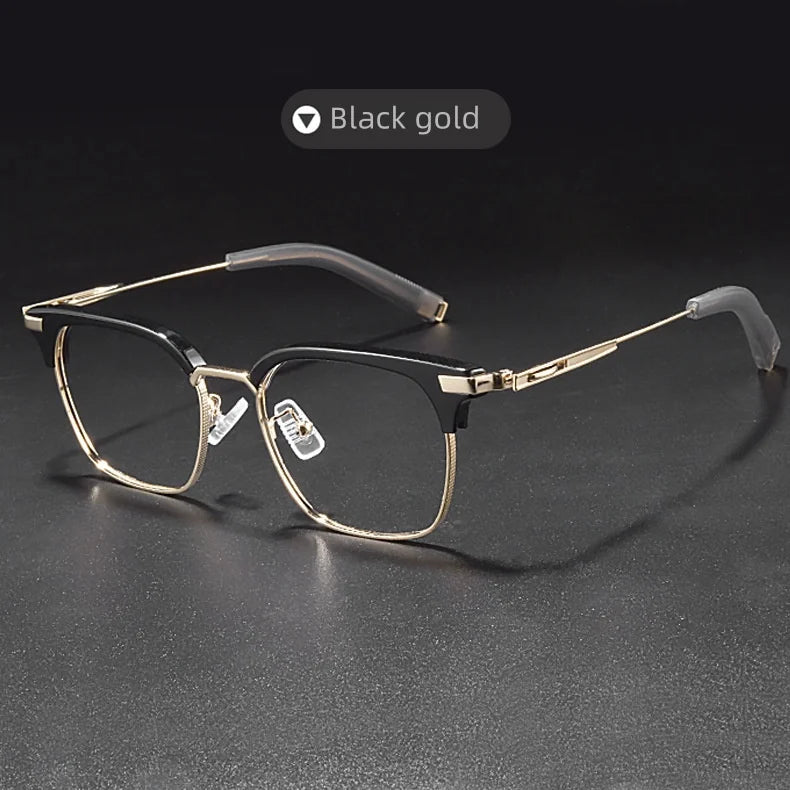 KatKani Men's Full Rim Square Titanium Acetate Eyeglasses 107 Full Rim KatKani Eyeglasses Black gold  