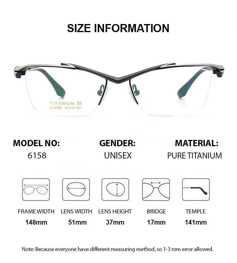 Summer Flower Unisex Semi Rim Square Brow Line Titanium Eyeglasses 86158 Semi Rim Summer Flower