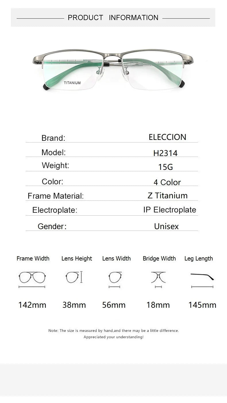 Eleccion Unisex Semi Rim Square Titanium Eyeglasses 2314